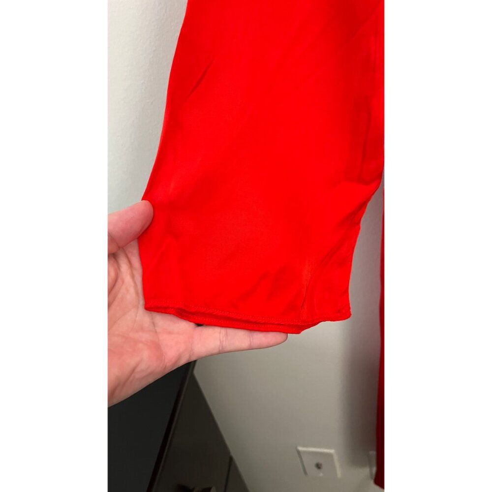 RAQUEL ALLEGRA RED GHOST RANCH MATTE RAYON SATIN DRESS - Picture 4 of 7